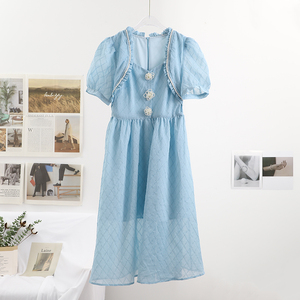 她系列·方领纽扣高腰连衣裙女2022夏季新品三生素衣品牌折扣女装