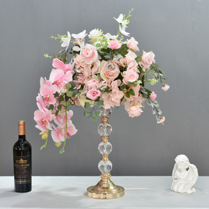 新款婚庆铁艺流晶主桌花仿真花摆件酒店餐厅宴会活动装饰假花摆设