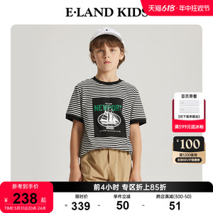 eland Kids衣恋童装2024夏季新品男童海军风印花logo圆领短袖T恤