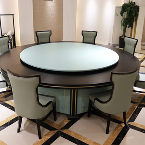 酒店大圆桌15人20人30人新中式电动带转盘旋转桌子饭店餐桌大圆桌