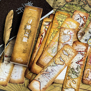 寻迹之旅 学生用手绘欧式复古地图留言小卡片 索引标记纸书签30张