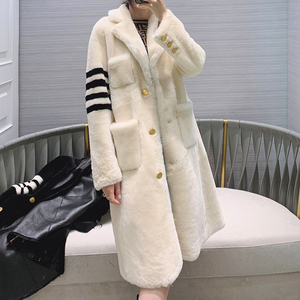 thom browne 21冬季新款tb皮毛一体羊羔毛中长款时尚百搭大衣外套