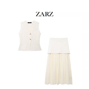 ZARZ自制 欧美风 新款女装 时髦款金色纽扣针织背心 半裙4192/015