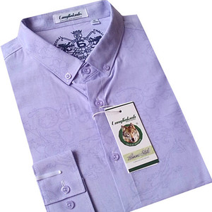 正品丛林狼男装春季新款男士长袖衬衫浅紫色印花男士韩版修身衬衣