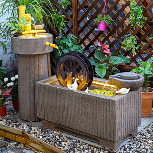 中式鱼池喷泉流水摆件别墅民宿花园庭院阳台造景灯塔水车装饰品