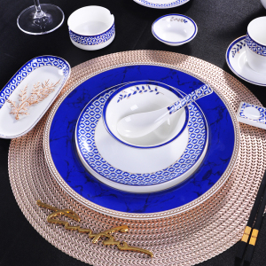 酒店餐具摆台碗盘会所餐盘高档陶瓷西餐盘骨碟骨瓷套装包厢苏菲碟