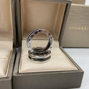 正品bvlgari宝格丽慈善款单圈戒指 镶嵌黑陶瓷男女情侣同款银指环