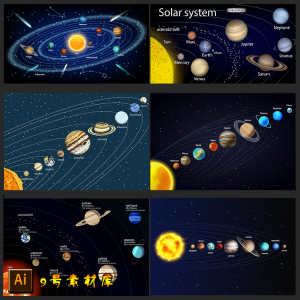 太阳系八大行星金木水火星球地球背景墙装饰画矢量设计素材图片