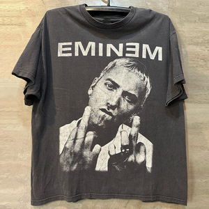 Eminem埃米纳姆人像复古嘻哈说唱oversize美潮炸街痞帅短袖T恤男