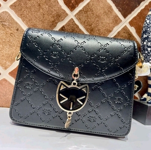 cream bear三猫时袋包包纯黑色猫咪包大容量女包单肩斜挎手提包