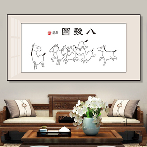 八骏图装饰画恶搞徐悲鸿饭店餐馆书房走廊办公室挂画搞笑搞怪壁画