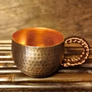 纯紫铜双层锤目纹加厚复古家用手工锤点罐罐茶带把水杯茶杯铜杯子