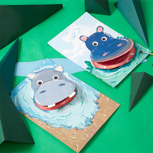 儿童diy手工制作材料包 可爱小动物大嘴河马益智粘贴涂鸦美术玩具