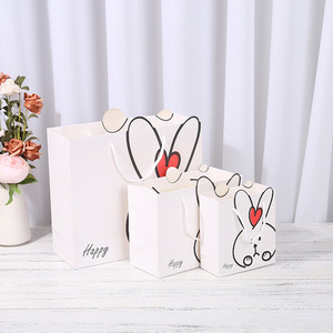 粉白色卡通小兔手提纸袋幼儿园节日活动礼品包装生日礼物袋回礼袋