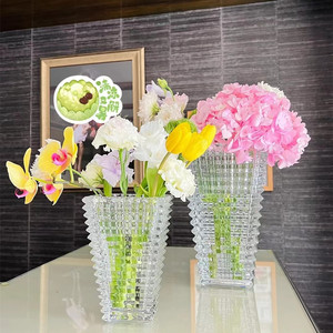 简欧现代轻奢法式加厚高档水晶玻璃九宫格花瓶室内桌面客厅插鲜花