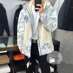 loewe/罗意威 21fw新款雪山迷彩刺绣logo加绒连帽羽绒服男 女外套