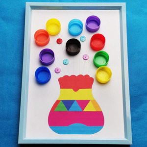 废物利用环保diy玩具手工课材料包矿泉水饮料瓶盖扣子粘贴画 花瓶