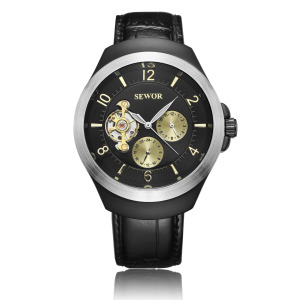 sewor思沃奇全自动机械表陀飞轮皮带时尚男士腕表多功能国际爆款