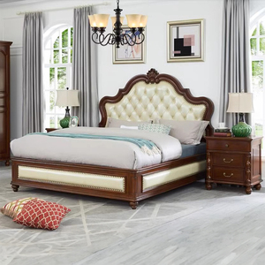 高端别墅床美式真皮实木床主人房豪华大床欧式柱子床主卧皮床婚床