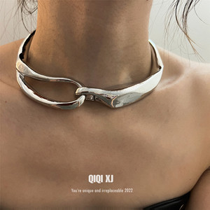 欧美重工金属风铰链立体粗环扣项链男女轻奢小众高级感颈链锁骨链