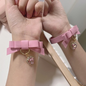 然然真可爱手作蝴蝶结手链爱心镶钻软妹jk少女心日系lolita皮手环