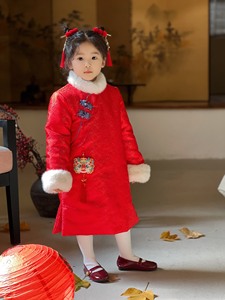 中国风宝宝刺绣旗袍裙冬季新款女童格格服长款棉服唐装拜年服汉服