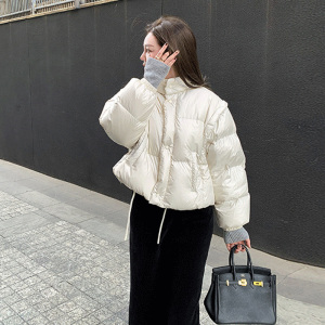 白色立领短款羽绒服女小个子冬季白鸭绒两穿可拆卸面包服马甲外套