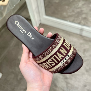 dior/迪奥22新款女拖鞋字母logo刺绣一字拖平底鞋巴黎萌猫专柜代