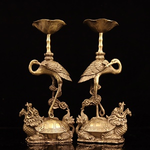 纯铜精工烛台摆件龟鹤烛台龟鹤延年烛台蜡台一对家居商铺佛堂桌面