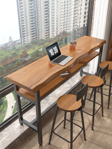美式工业实木吧台桌简约家用阳台小户型靠窗窄桌loft高低脚长条桌
