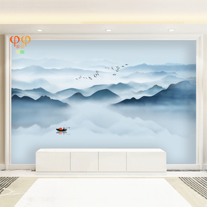 新中式8d水墨意境风景山水画壁纸6d办公室书房客厅沙发背景墙壁画