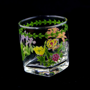 韩国进口 素雅兰花/喇叭花 玻璃杯 方杯 酒杯 水杯 果汁杯 杯子