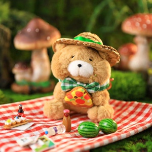 【单件包邮】正版llj夹机占 野餐旱獭挂件 獭獭草帽 可爱毛绒挂件