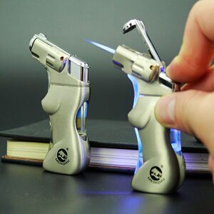 流氓兔120220淘宝猛虎人体模型小焊枪直冲烟斗打火机薄款防风点烟器