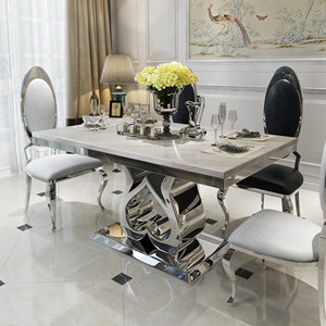 大理石不锈钢餐桌时尚家用长方形餐台后现代五金心型餐厅配套饭桌