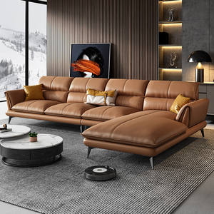 现代轻奢真皮沙发家用小户型皮沙发现代简约客厅转角贵妃沙发组合