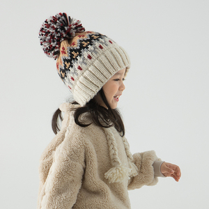 韩版儿童帽子秋冬女童毛线帽针织彩色毛球宝宝护耳帽男童保暖冬季