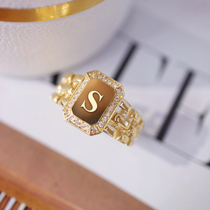 禧乐珠宝 18k金字母表带方块戒指 欧美潮流质感轻奢钻石戒指定制