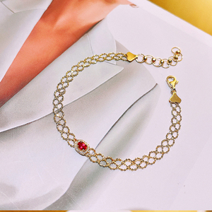 禧乐珠宝18k金蕾丝钻石红宝手链 日常百搭仙气飘飘淑女风彩金手饰