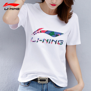 李宁短袖女夏季新款纯棉大logo宽松潮流白半袖休闲运动上衣t恤女