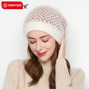 卡蒙保暖帽秋冬新款女白色镂空针织帽网红毛球帽子抗菌发热毛线帽