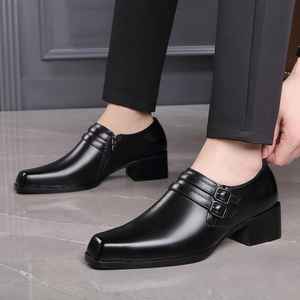 春秋季新款韩版休闲高跟鞋男士真皮英伦风商务正装尖头增高皮鞋潮