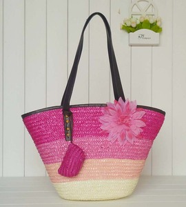 新品女包~海边彩色条纹花朵草编包编织包沙滩包 藤编包