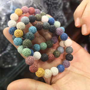 天然七彩火山石有矿坑手串特价出