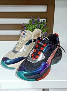 佰诗奴女鞋2019春季真皮拼色运动休闲鞋厚底系带跑步鞋428942028