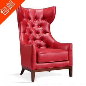 美式牛皮艺单人椅欧式老虎椅高背椅休闲餐椅现代咖啡厅样沙发椅
