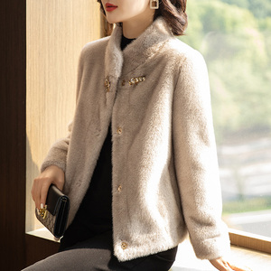 中年妈妈高贵洋气水貂绒秋冬加厚短外套中老年新款40岁上衣女冬装