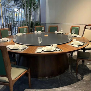 酒店餐桌大圆桌电动岩板转盘新中式20人16人饭店餐厅会所包厢3米