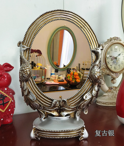 轻奢美式台式小镜子化妆镜欧式学生宿舍桌面镜办公室梳妆卧室镜子