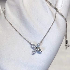 99新tiffany蒂芙尼victoria花簇四叶草钻石项链pt铂金镶钻二手